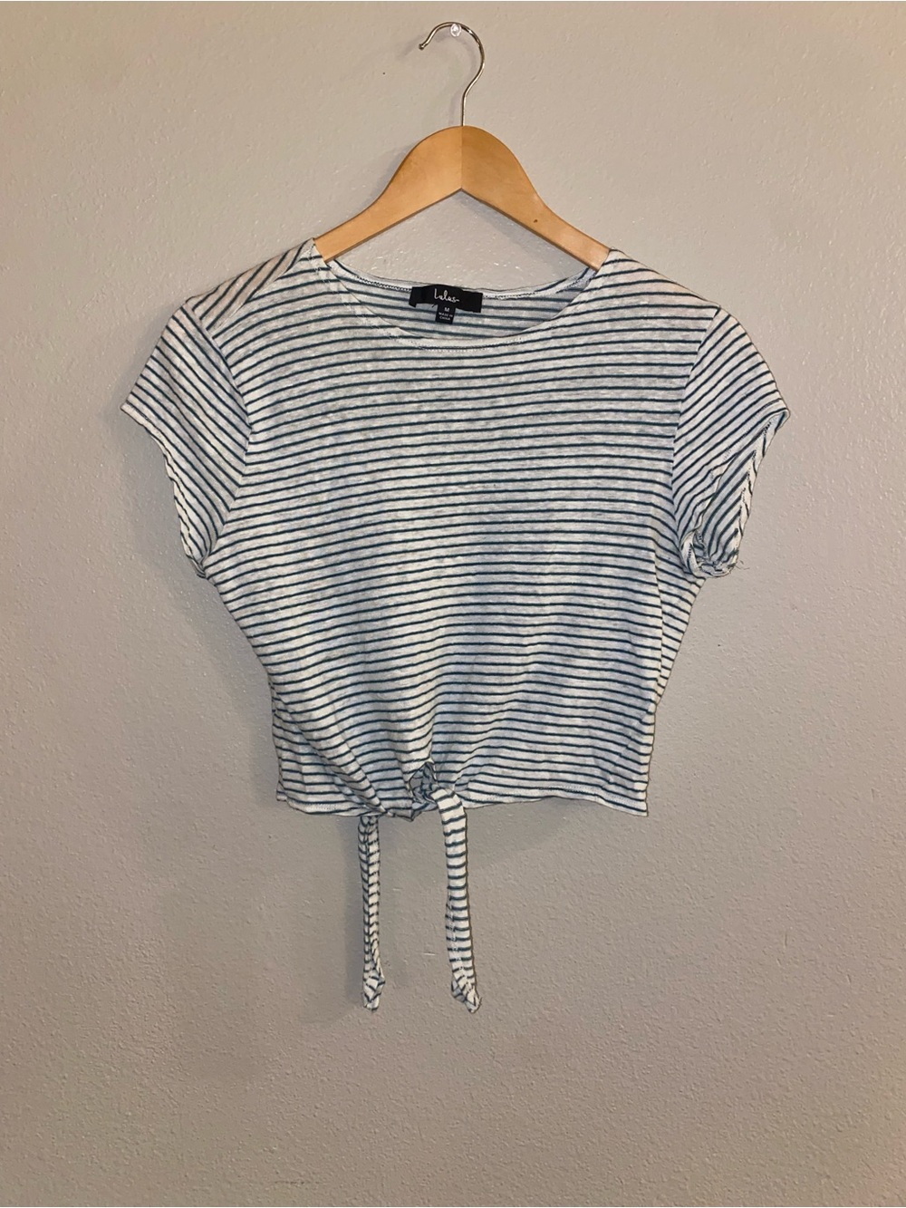 Lulus Take the Lead Navy Blue Striped Tie-Front Crop Top M